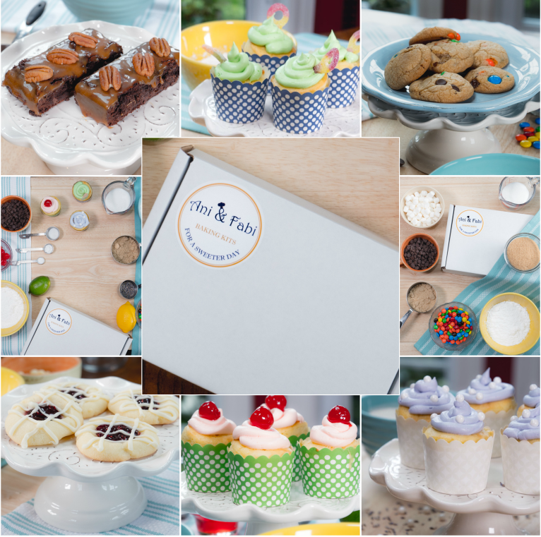 Ani & Fabi monthly subscription, 2 baking kits with newest recipes, free delivery to your door, Kits include easy to follow recipe, all dry ingredients pre-measured, all necessary tools included
